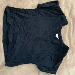 Black V-Neck Linen Shirt